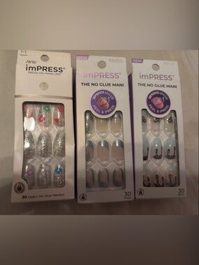 imPRESS Women Press-On Nails - Silver Glitter, Light Blue, Nude